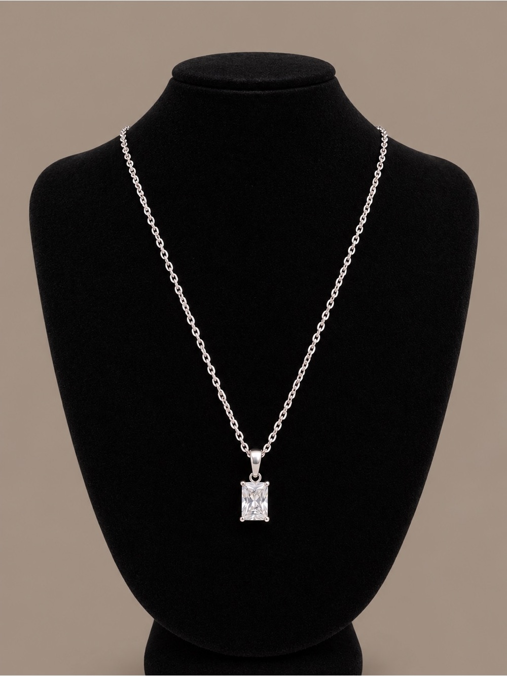 Stainless Steel Necklace Emerald-Cut Pendant Necklace